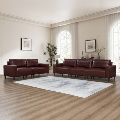 Luxury Two Pieces Sofa & Loveseat For Living Room,Apartment,Upholstered Breathable Faux Leather PU Couch,Burgundy
