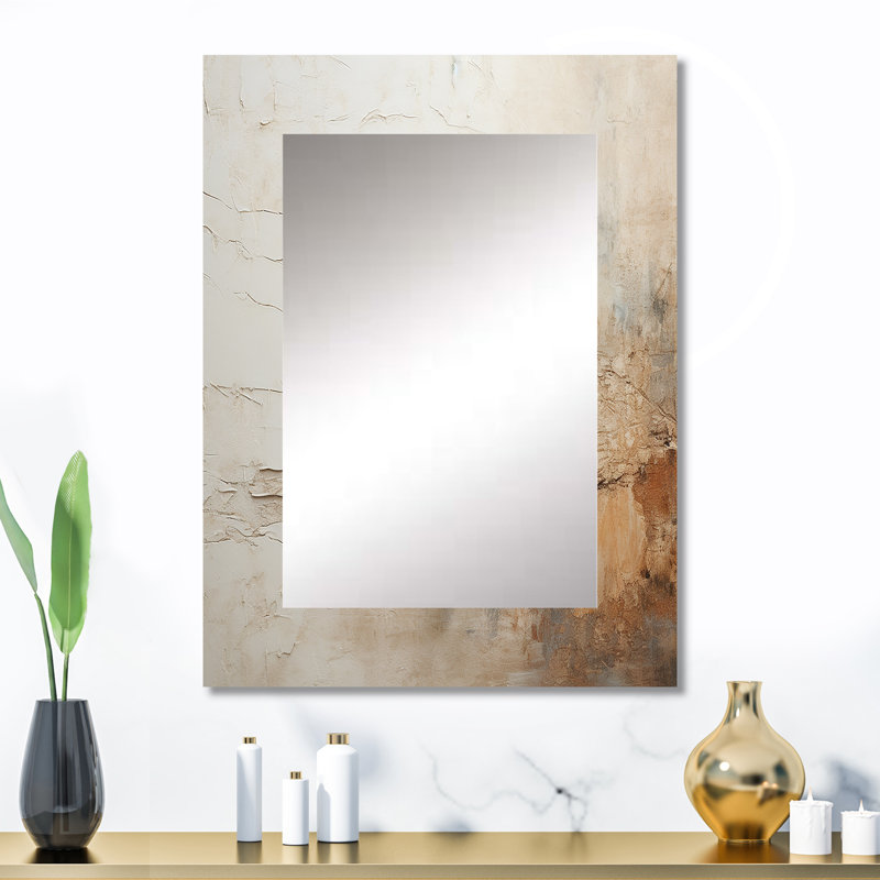 Peinture fusion beige et brune - miroir de peinture abstraite, miroir mural décoratif beige, impression d'art en métal