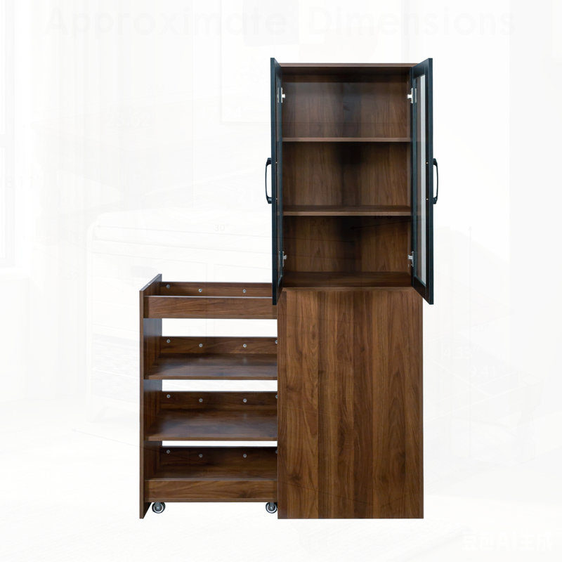 Vitrine avec tablettes coulissantes et portes en verre pour la cuisine et le salon, Walnut
