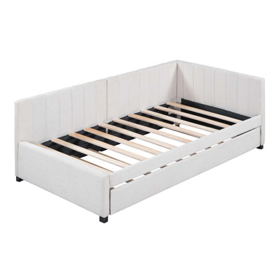Upholstered Daybed With Trundle Sofa Bed Frame No Box Spring Needed, Linen Fabric