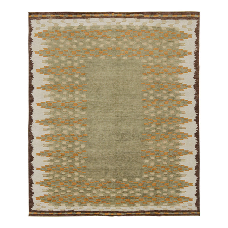 Scandinavian Hand Knotted Wool Geometric Area Rug, Rectangle 12' x 18'