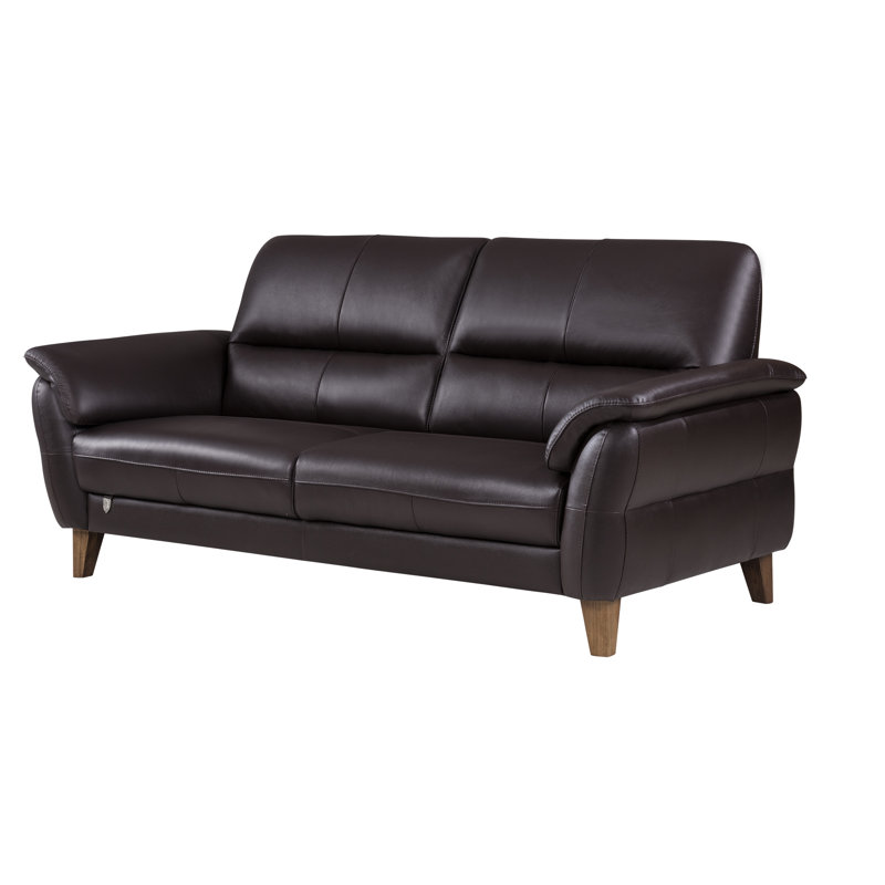 Humairaa Upholstered 78'' Sofa, Dark Chocolate Genuine Leather