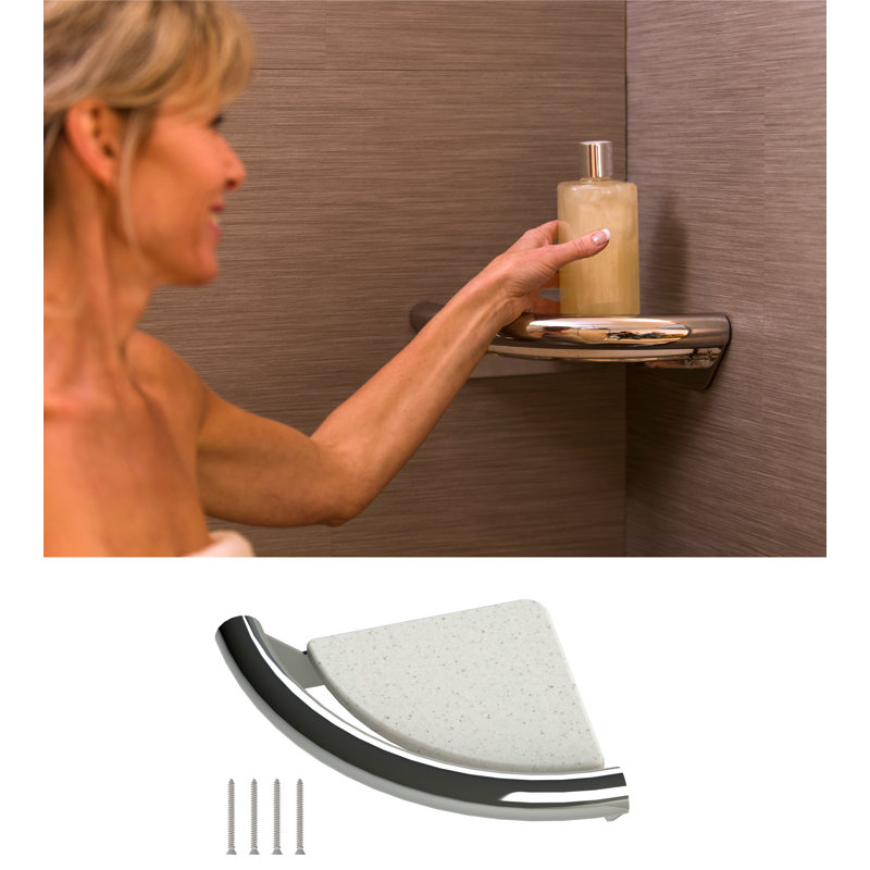 INVISIA Corner Shelf 10.5" Grab Bar, Designer Luxury Grab Bar (500 lb. Capacity), Bright Polished Chrome