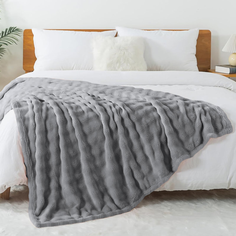 Jeté de lit en molleton doux et moelleux, Gris foncé, L 86 po x L 94 po