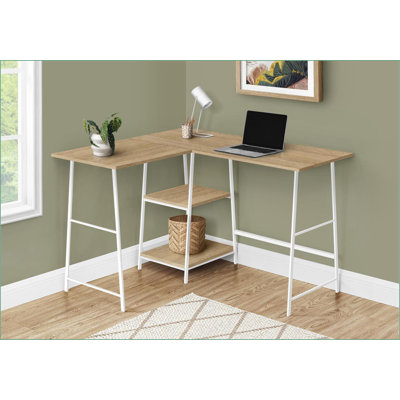 Bureaux | Bureau d'ordinateur en coin de 47,25 po en forme de L avec tablettes de rangement, industriel moderne | Brun | Métal