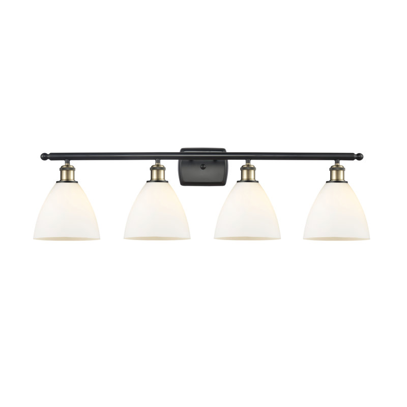 Éclairage pour meuble-lavabo 4 lumières Shauna, Blanc mat, Incandescente, Laiton antique noir