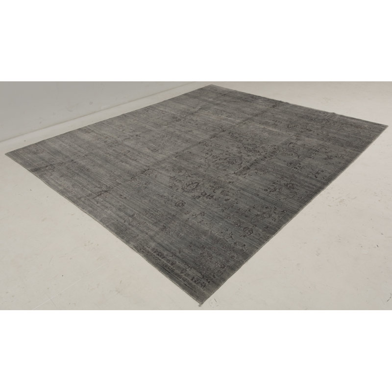 Hand Knotted Abstract Area Rug in Silver