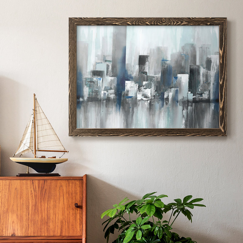 Cityscape In Blues, reproduction d'art sur toile, Noyer, H 22 po x l 32 po x P 1,5 po
