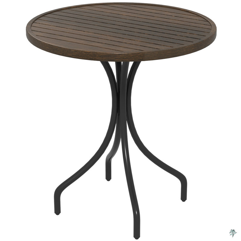 Outdoor Side Table, 26" Round Patio Table With Steel Frame And Slat Tabletop