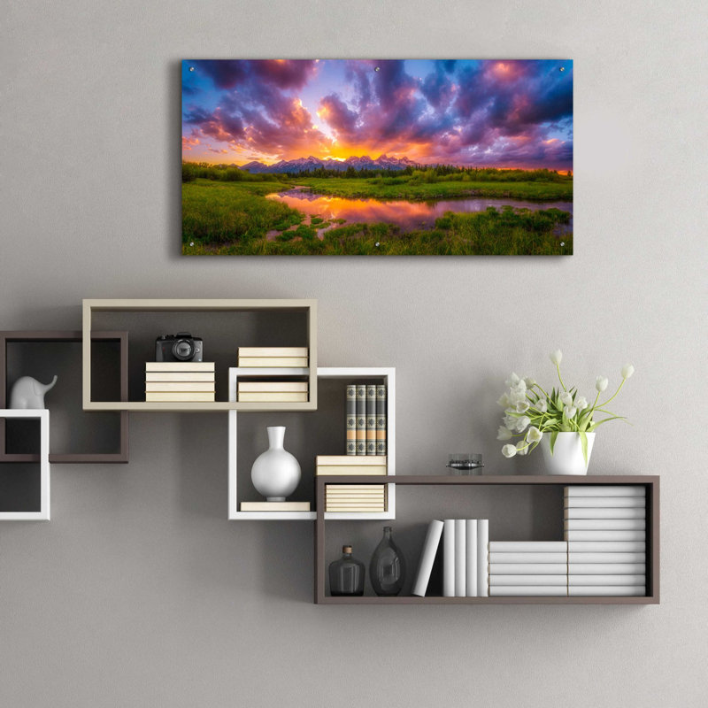 «Grand Sunset in the Tetons» par Darren White, art mural en verre acrylique, H 24 po x l 48 po