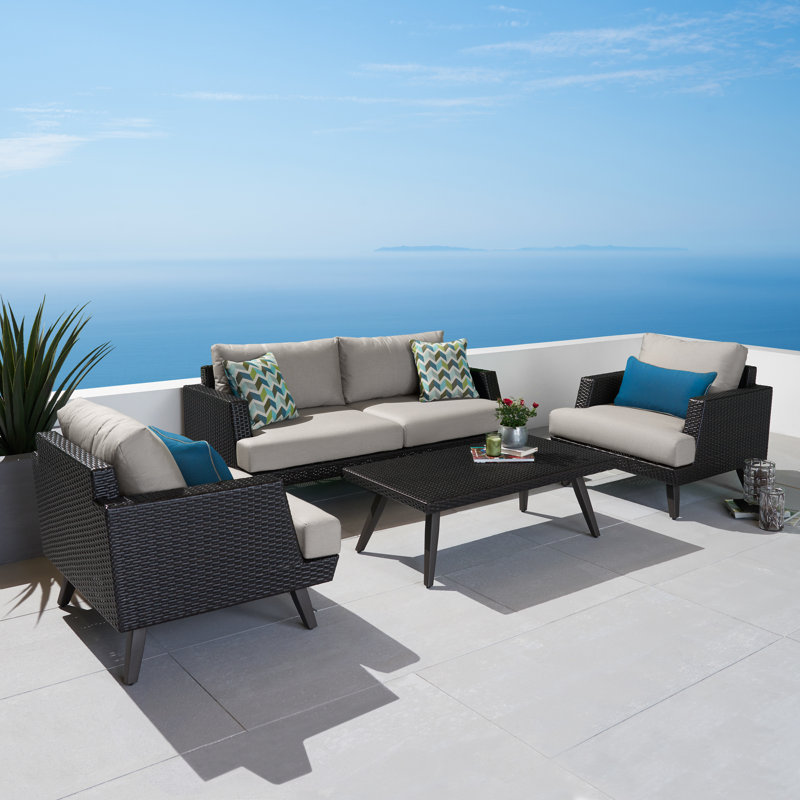 Ehrenfried 4 - Person Patio Conversation Set with Sunbrella® Cushions, Brown Frame/Sunbrella Dove Gray Cushion