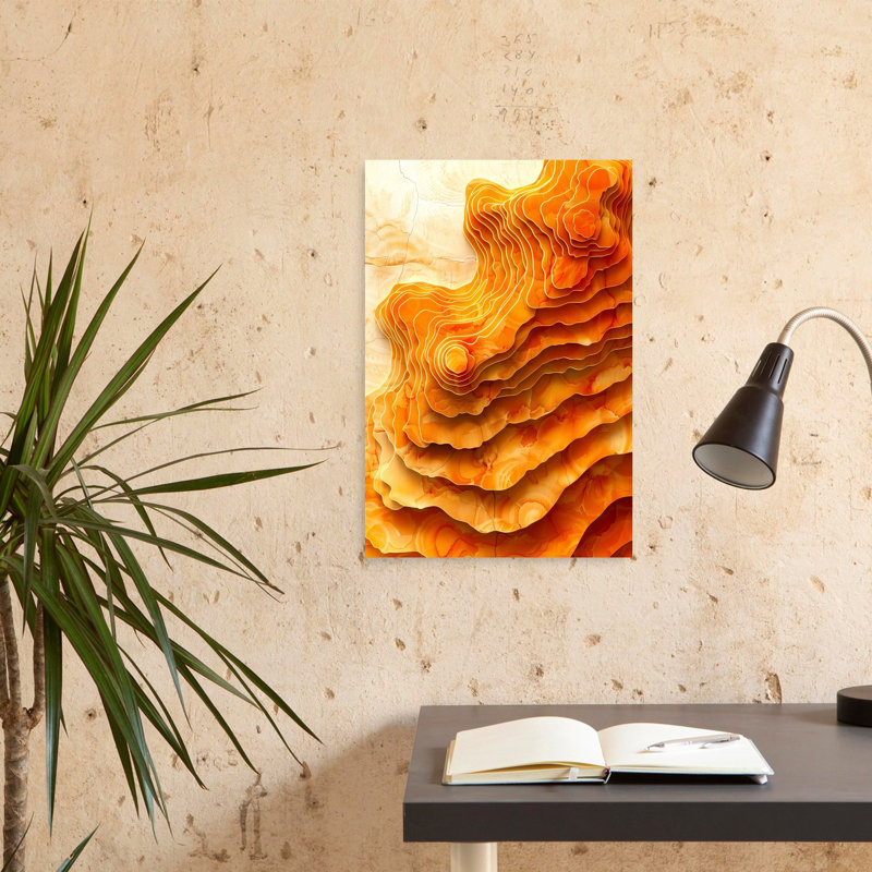 «Flowing Orange Contours», art abstrait moderne, paysage biologique, nature, 24" H x 16" W
