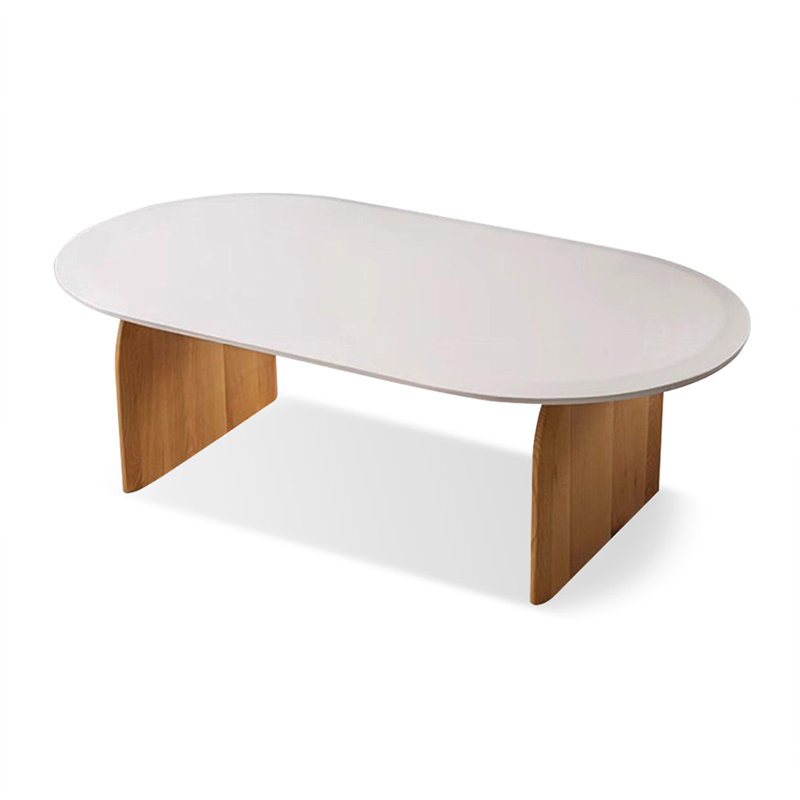 White Solid Wood Oval Coffee Table
