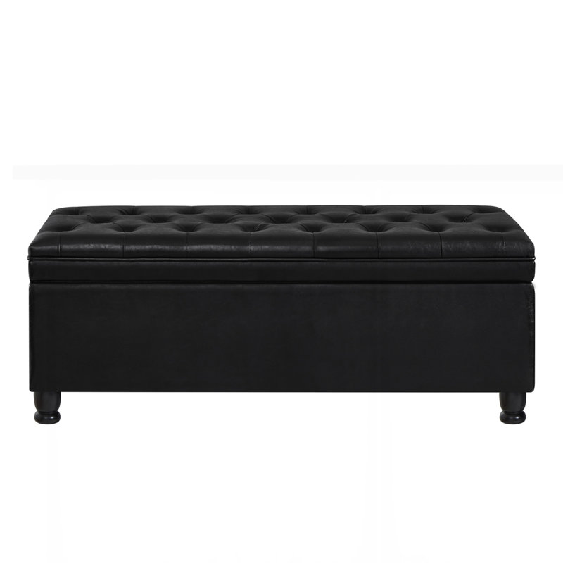 Meshell Linen Blend Upholstered Storage Bench, Black Duplicate