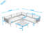 Méridiennes de patio en bois avec chaise d'angle, table et coussins-133244491