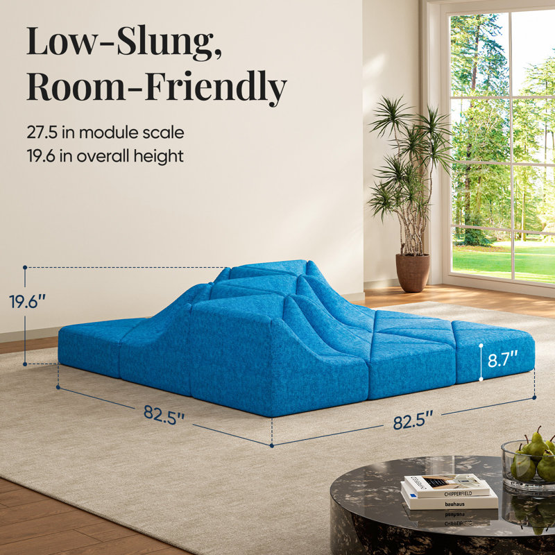 7-Seater Modular Chenille Sectional Sofa, 10-Piece Low Profile Deep Seat Lounge Couch for Large Living Rooms and Open Spaces