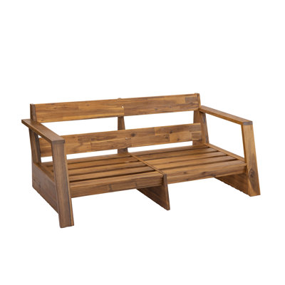 Ensemble de conversation d'extérieur en bois d'acacia massif naturel moderne pour 4 personnes avec chaises, canapé et table basse Veda