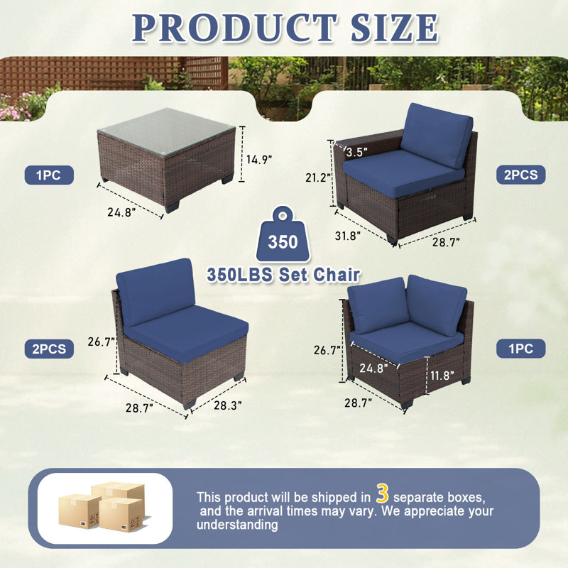 6-Piece Patio Sectional Sofa Set W/ Coffee Table & Plush Cushions - All-Weather Rattan Furniture For Porch, Garden, Backyard (Gray)