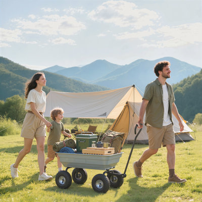 Chariot de jardin en acier avec poignée et pneus pneumatiques de 10 po, gris