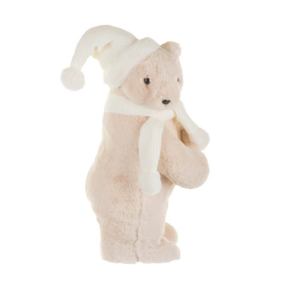 Figurine d'ours en tissu blanc doux avec écharpe