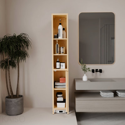 Natural Bamboo Tall Narrow Cabinet, High Capacity Slim Storage For Home