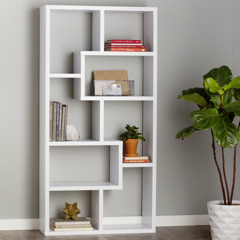 Felan 183.6 cm H x 90 cm W Geometric Bookcase, White