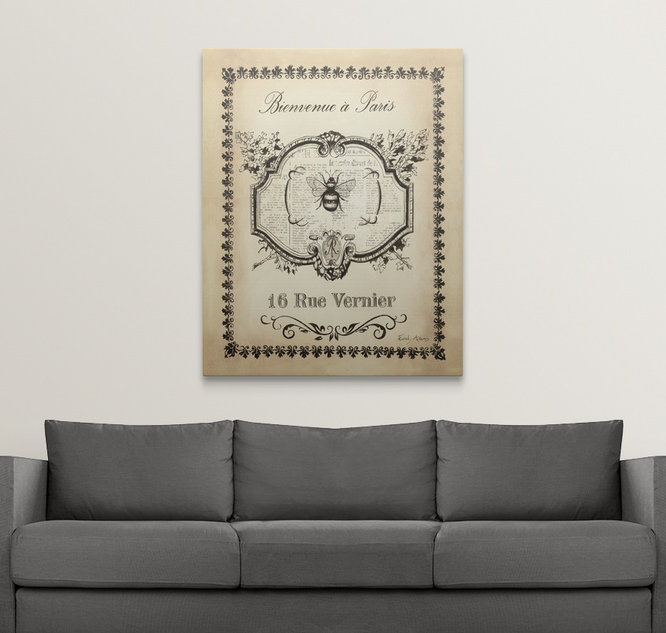 Publicité rétro «Nakamura Paris Bees I» par Emily Adams, Toile, H 25 po x l 20 po x P 1,5 po