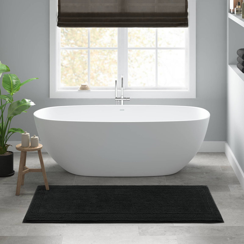 Tapis de bain réversible 100% coton touffeté 3000 g / m², Noir, Simple - L 72 po x l 24 po