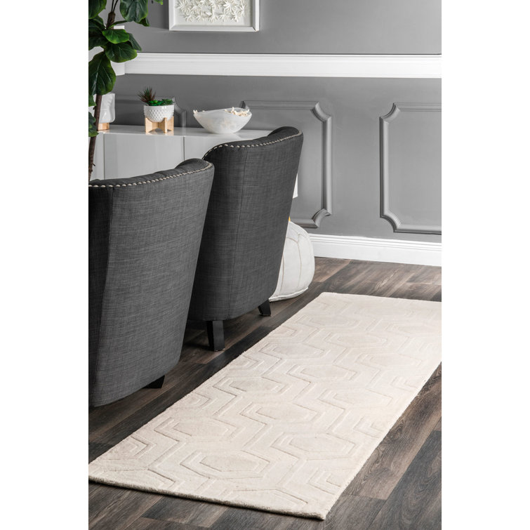 Tapis blanc cassé touffeté fabriqué à la main à motif géométrique Schuykill
