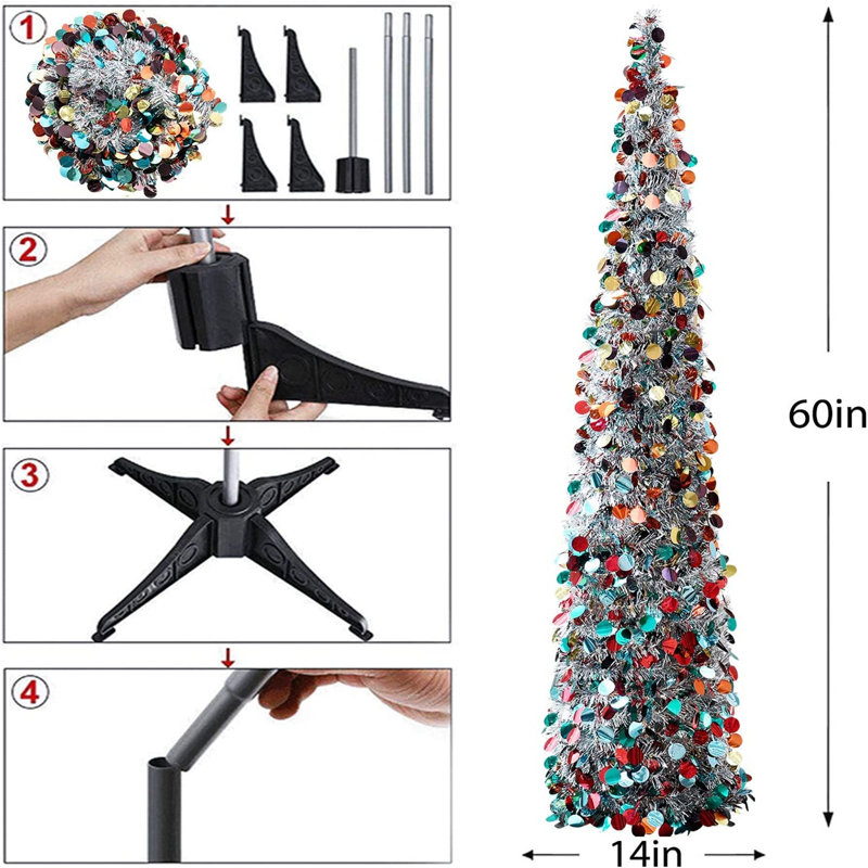 Arbre de Noël 60 po Tinsel, Argent / bleu / rouge