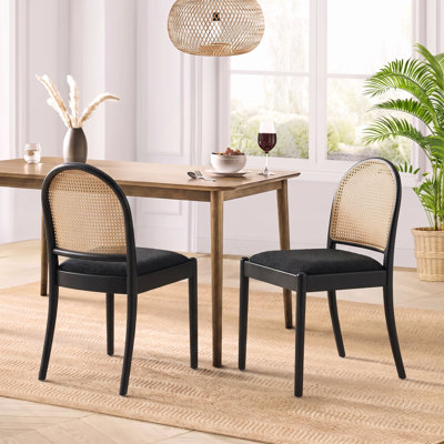 Chaises de salle à manger en rotin, chaises de salle à manger rembourrées en lin avec dossiers, chaises de cuisine modernes avec pieds en bois pour la salle à manger