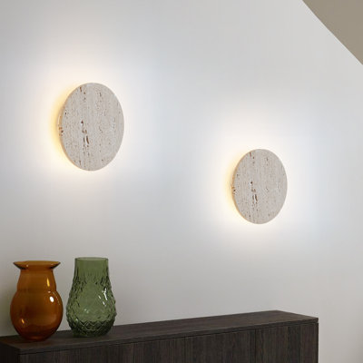 7.9" Natural Travertine Wall Sconce | 20cm LED Backlit Stone Lamp, Pitted Uneven Surface, Random Translucent Effect, Wabi-Sabi Wall Light for Living Room Bedroom Large Wall Decor