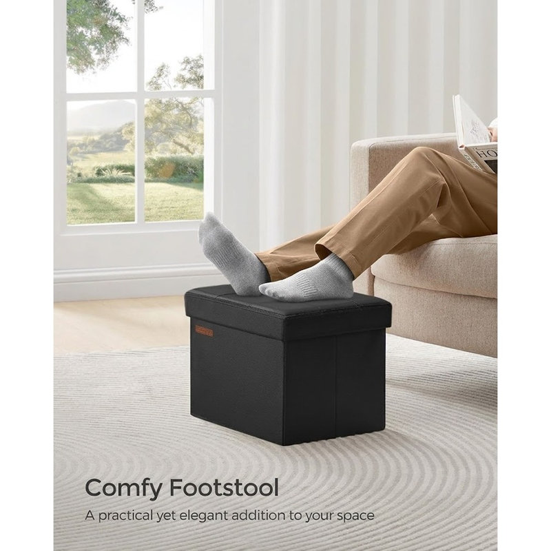 Petit repose-pieds de rangement pliant avec repose-pieds, coffre de rangement compact, capacité de 286,6 lb, noir encre