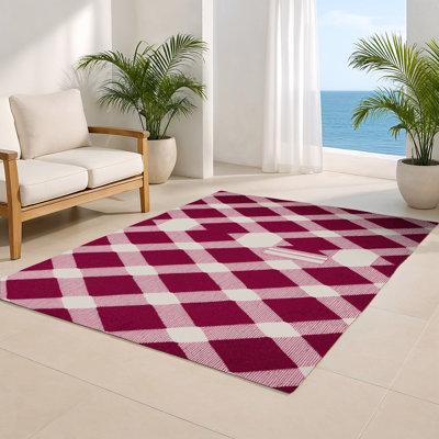 Tapis d'intérieur et d'extérieur à carreaux rouge