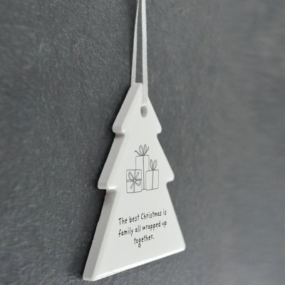 Family All Wrapped Up Together Tree Shaped Ceramic Ornament