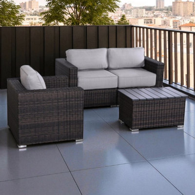 Fully Assembled 3 Outdoor Seating With 5-Inch Thick Gray Cushions, Handwoven , -, Removable Covers, Comfortable Sloped Backs, Scratch- Feet 3 Patio Group No Assembly Required, Frame, Water-Repellent