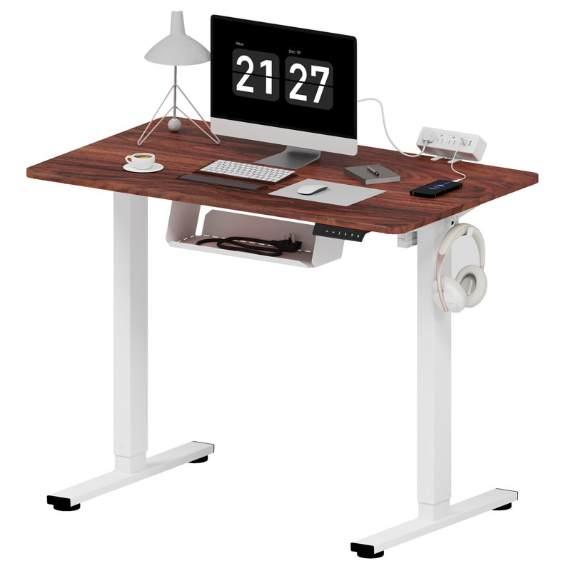 Bureau debout à hauteur ajustable Home Office, Acajou / blanc