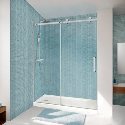 56"-60" W x 76" H Single Sliding Frameless Shower Door with Width-Adjustable Top Rail, 5/16" (8mm) ANSI & SGCC Certified Tempered Glass, Chrome