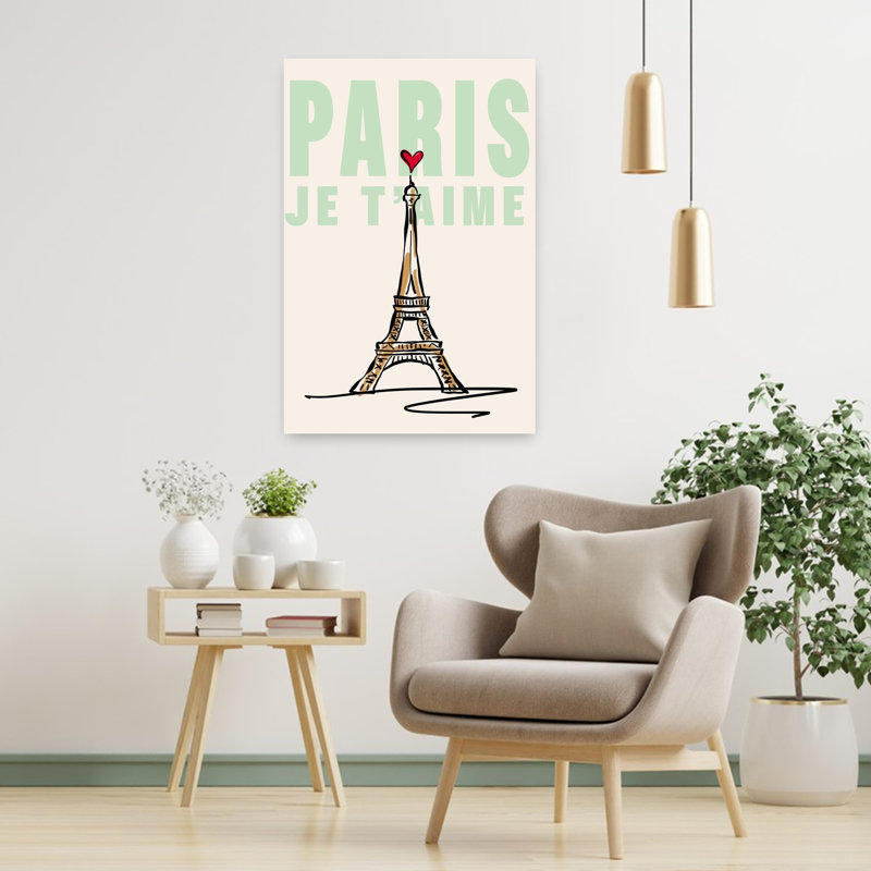 Paris Je T'Aime Minimaliste Architecture Romantique Wall Art Print, 36" H x 24" W