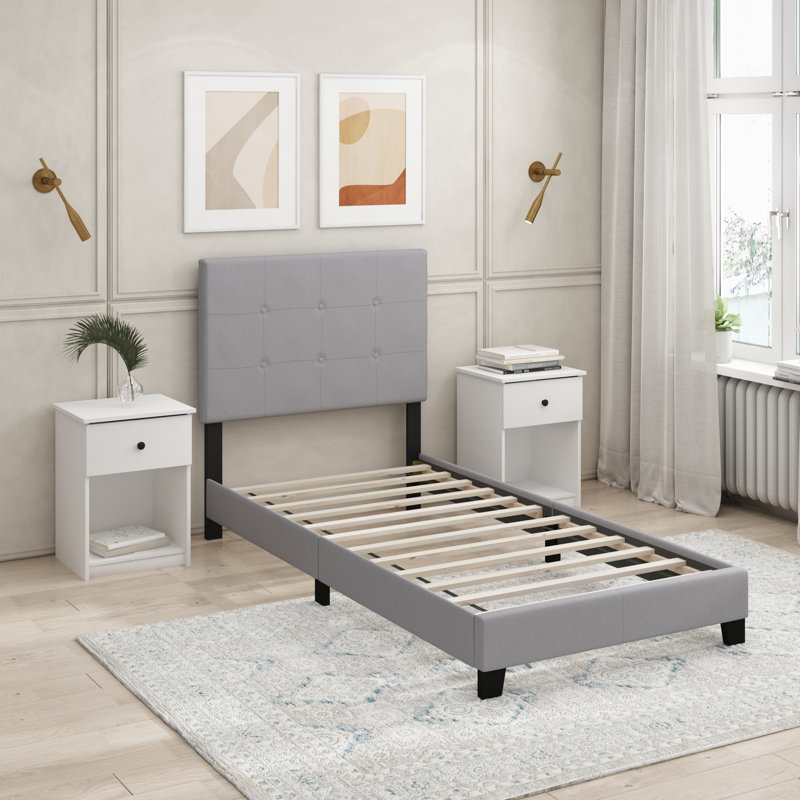 Lit plateforme tapissier Anding, Glacier, Simple TG