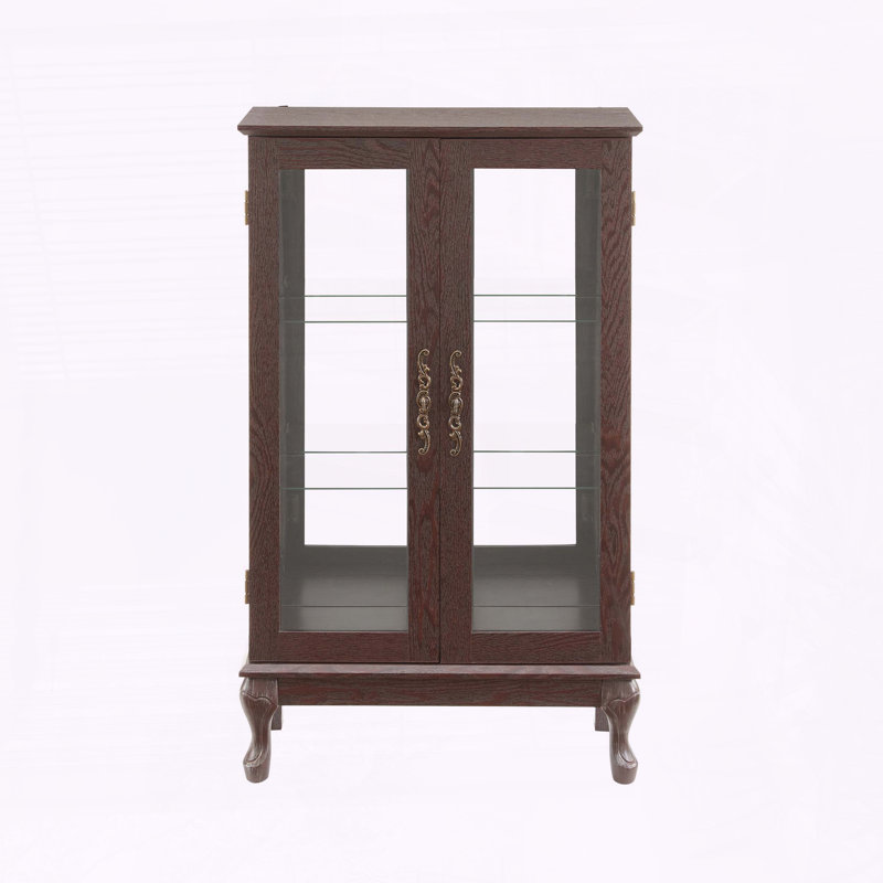 Curio Cabinet with Tempered Glass Doors, Mirrored Back, and Adjustable Shelves, Cherry