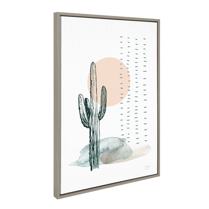 «Desert Cactus» par déclaration sur toile encadrée, Toile avec cadre gris