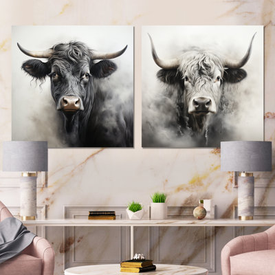 «Smoke Black Cow Portrait I», ensemble de 2 reproductions d'art sur toile