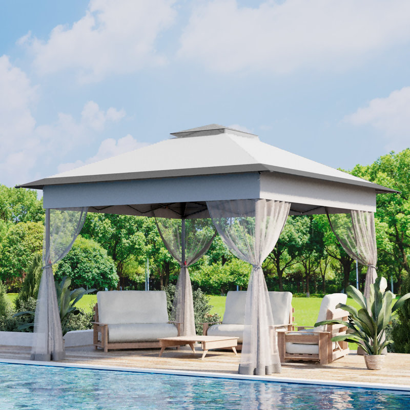 11 Ft. W X 11 Ft. D Metal Pop-up Gazebo With Mosquito Netting, Light Gray
