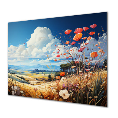Blooming Poppies In The Meadow - Art mural prairie