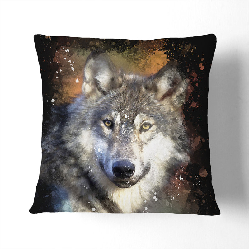 Wolf Vol.2 Paint Splash Square Throw Cushion, 40cm H x 40cm W x 15cm D
