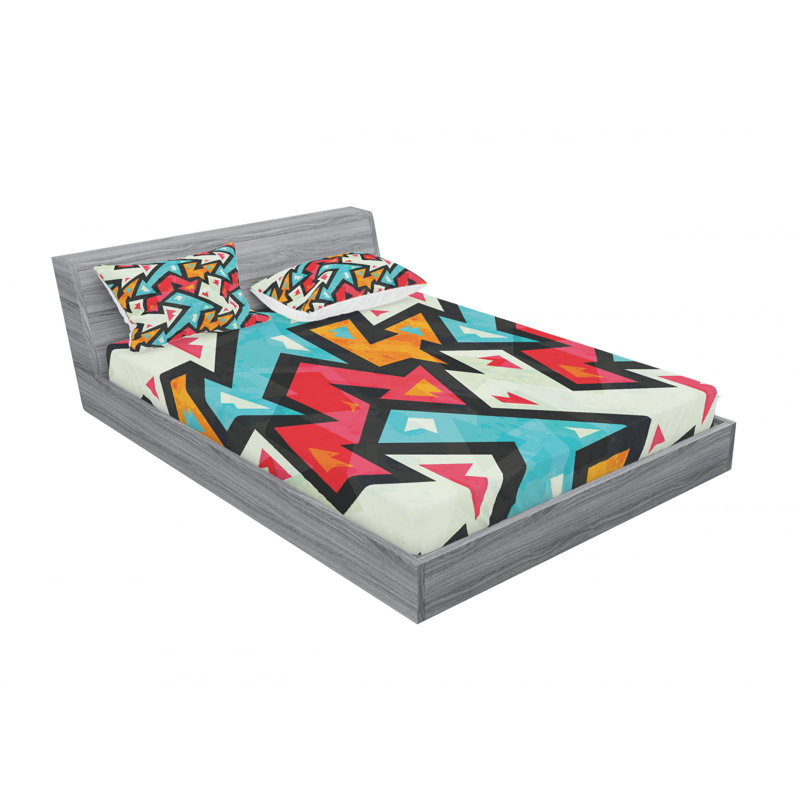 Microfiber Abstract Sheet Set, Queen Sheet Set with Fitted Sheet