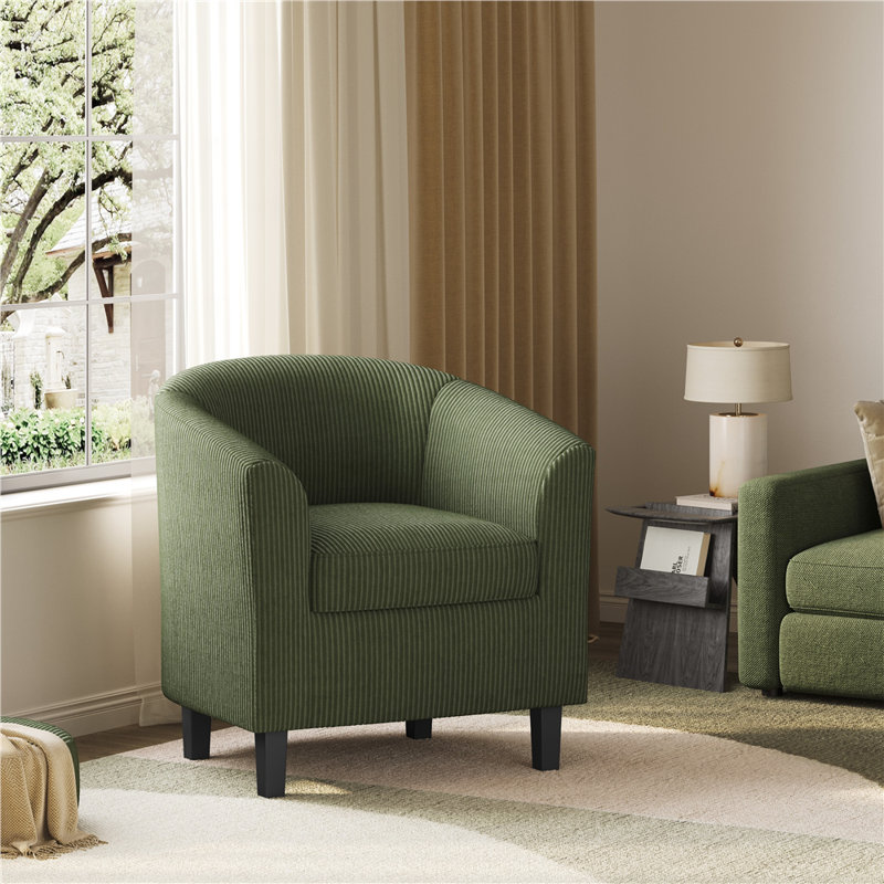 Corduroy Fabric Club Chair Accent Arm Chair, Dark Green