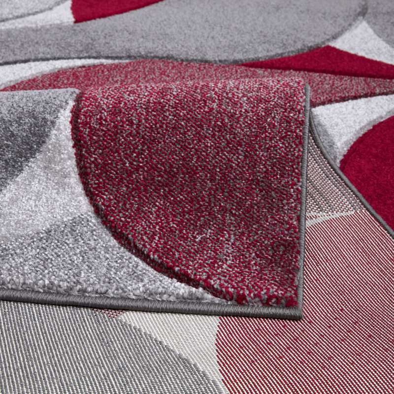 Kenzo Red Abstract Geometric Modern Rug – Large Living Room Carpet | Bedroom & Hallway Runner | Soft, Stain Resistant, Non-Shedding Floor Mat