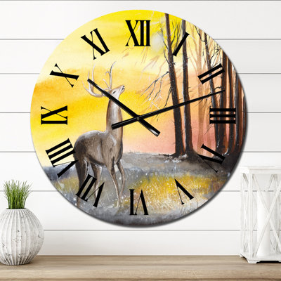 Un cerf dans la forêt d'automne avec des arbres - Horloge murale traditionnelle
